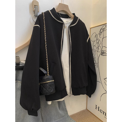 小香风外套黑色棒球服女秋冬春秋2025新款宽松小个子夹克夹棉上衣