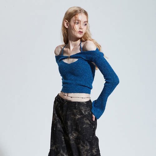 宋智雅同款Painorpleasure冬新款羊毛吊带罩衫套装女短款上衣