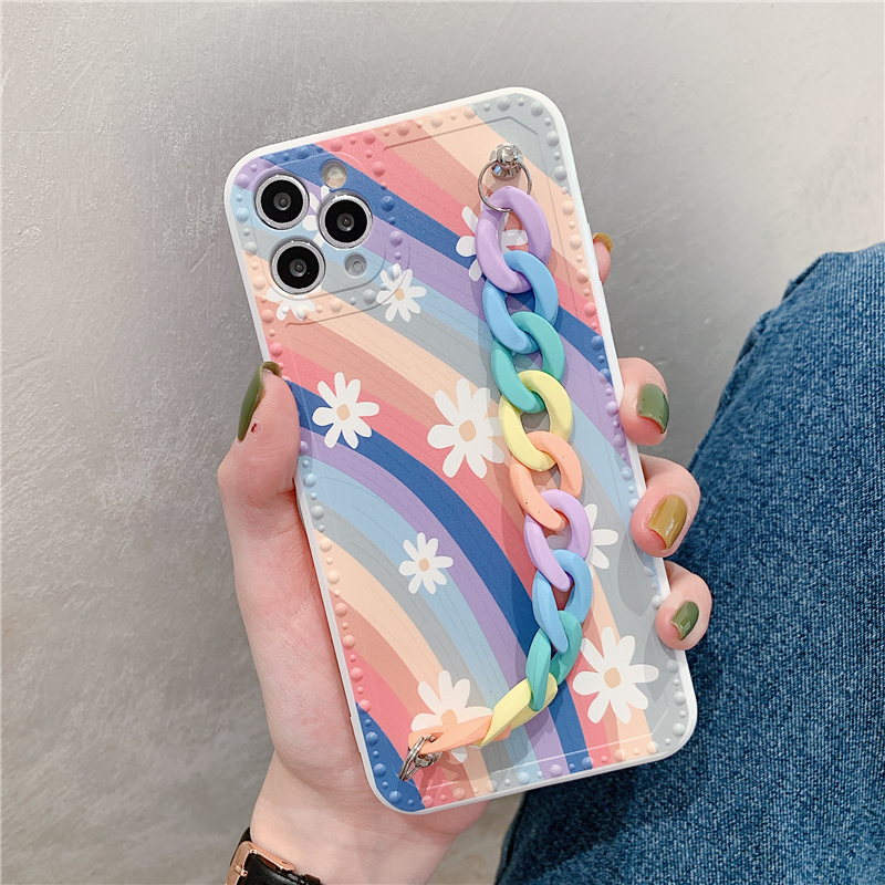 彩虹花朵链条腕带适用iPhone11苹果x手机壳ins风网红xr潮牌8plus女7p硅胶xs防摔11Pro max摄像头全包se日韩国