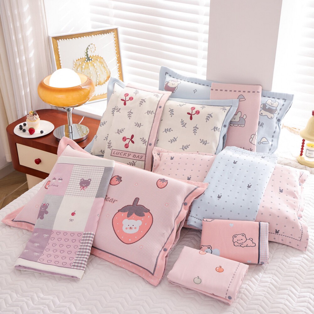 纯棉纱布枕套一对装全棉柔软卡通