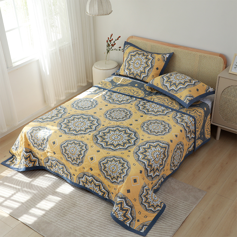 榻榻米床盖毯子纯棉纱布三件套