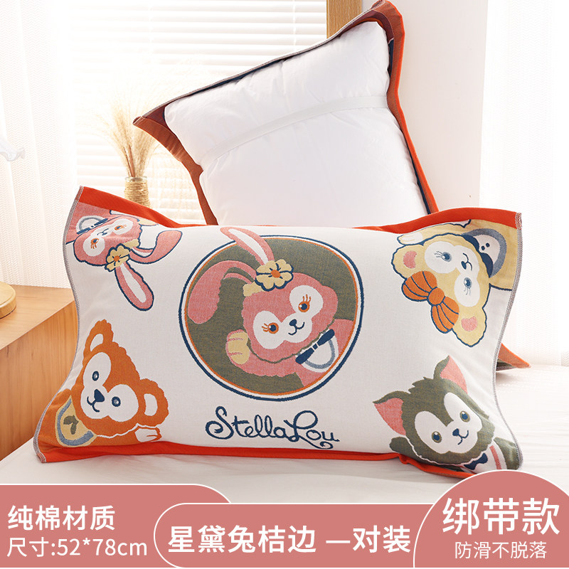 绑带纯棉纱布枕巾一对新款高档家用防滑不脱落加大加厚枕头巾盖巾