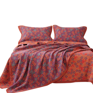 纯棉纱布三件套四季通用可铺可盖毛巾被精梳棉细纱提花多层床盖毯