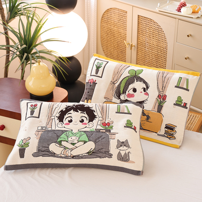 纱布柔软纯棉卡通加厚新款枕巾