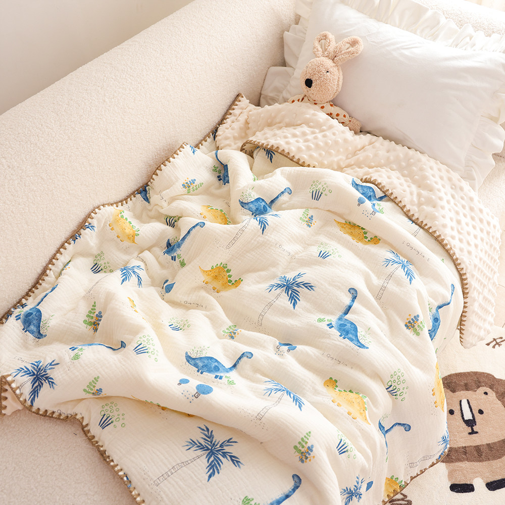 纯棉纱布婴儿盖毯新生儿宝宝卡通豆豆被子柔软亲肤儿童全棉毛巾被