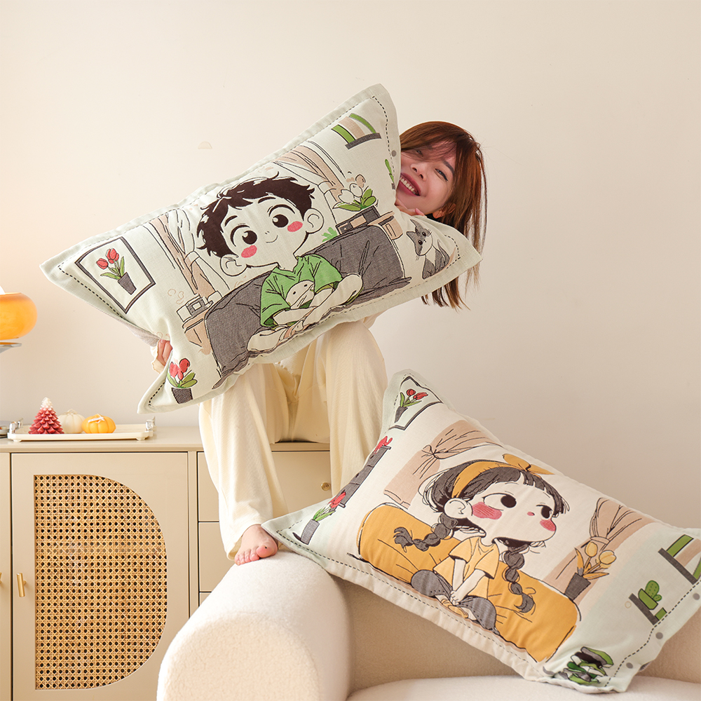 纯棉纱布加厚枕头套枕套一对装