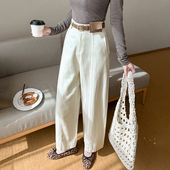 2026春夏天丝棉高腰显瘦设计感高腰长裤 女 宽松阔腿直筒九分休闲裤