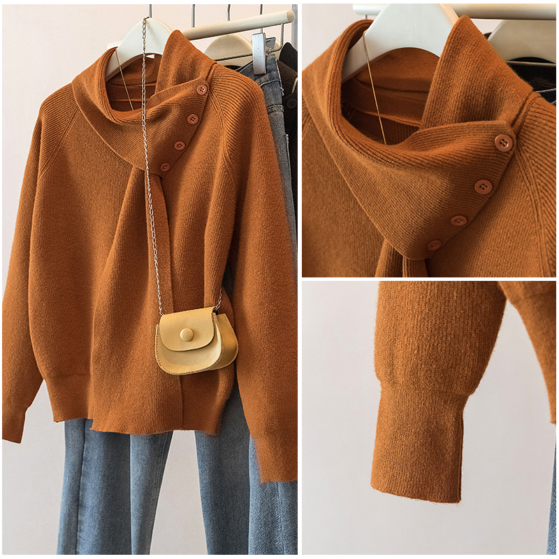 实拍胖mm时尚披肩可拆卸围脖v领宽松显瘦长袖针织衫毛衣上衣