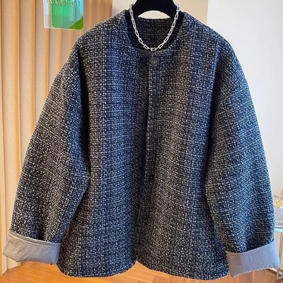 加厚粗花呢外套毛呢秋冬2025新款宽松短款夹棉呢子大衣图片色