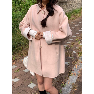 chic 韩系冬季温柔甜美减龄气质花边设计感宽松百搭毛呢外套大衣