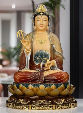 纯铜彩绘观世音菩萨佛像家用供奉观音菩萨娑婆三圣西方三圣摆件
