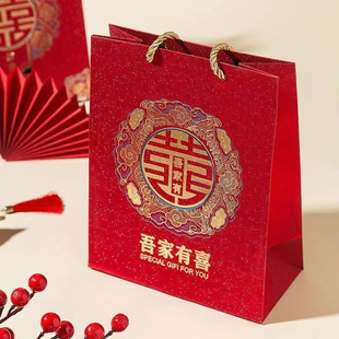 手提袋结婚婚庆伴手糖盒婚礼用品回礼喜糖高级礼品袋糖果 50个新款