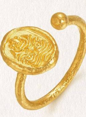 高级感古法金扎基拉姆守护神戒指 手工素圈锤纹古法金护法神戒指