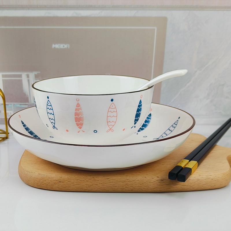 餐具套装一人用一人食精致一套碗碟情侣2人碗筷单人两碗盘釉下彩