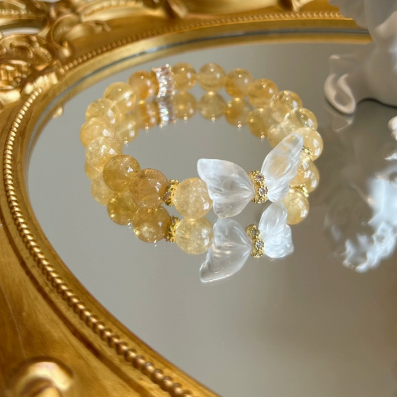 天然水晶手链黄阿塞白水晶手链蝴蝶翅膀转运珠黄水晶小众手串礼物