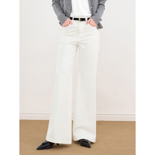 LASSEN「超模比例」白色新款牛仔微喇裤女修身提臀显瘦拖地喇叭裤