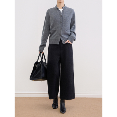 LASSEN「松弛主义」灰色绵羊毛八分裤女秋冬直筒西装裤加厚毛呢裤