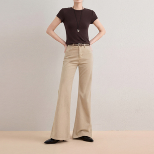 四面弹梨形直筒喇叭裤 女2026春秋新款 卡其色高腰微喇牛仔裤 JLIAN