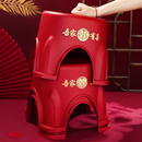 红色塑料凳子结婚家用婚礼订婚加厚防滑圆凳乔迁之喜可叠放小矮凳
