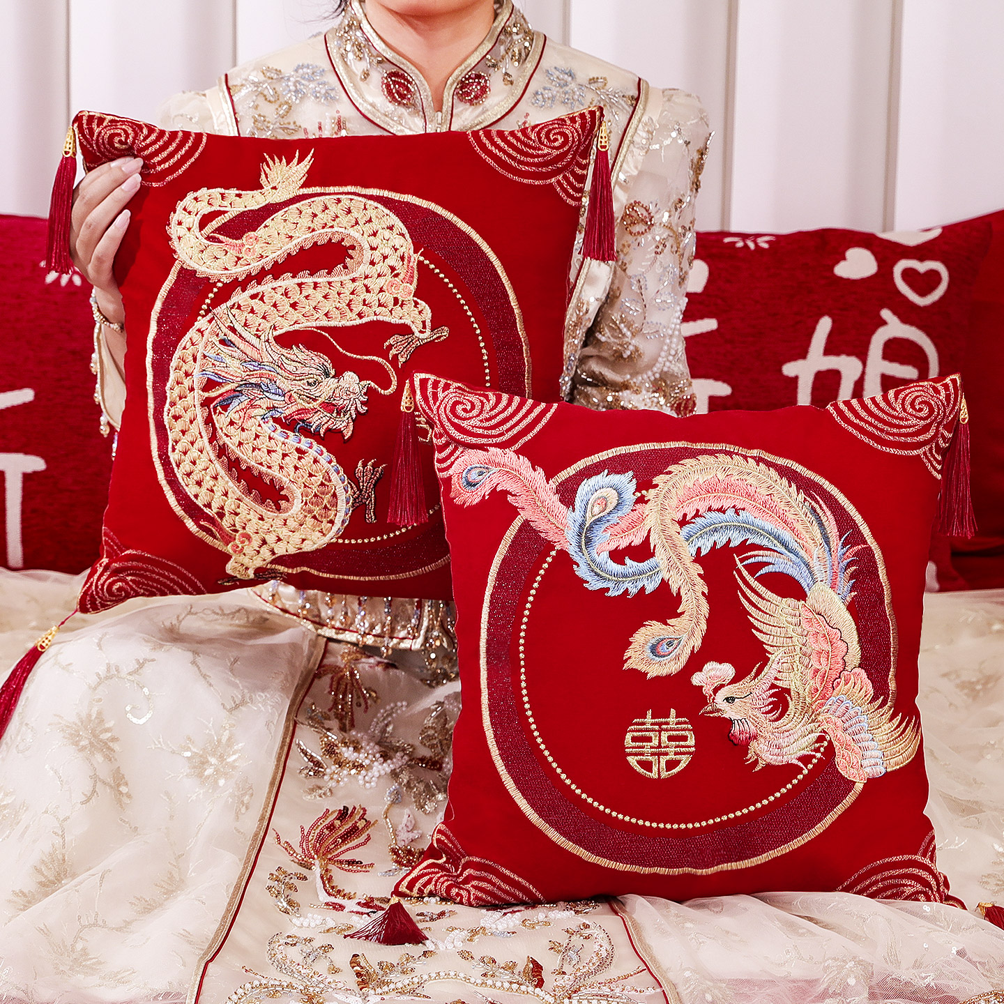 喜字抱枕一对结婚装饰客厅