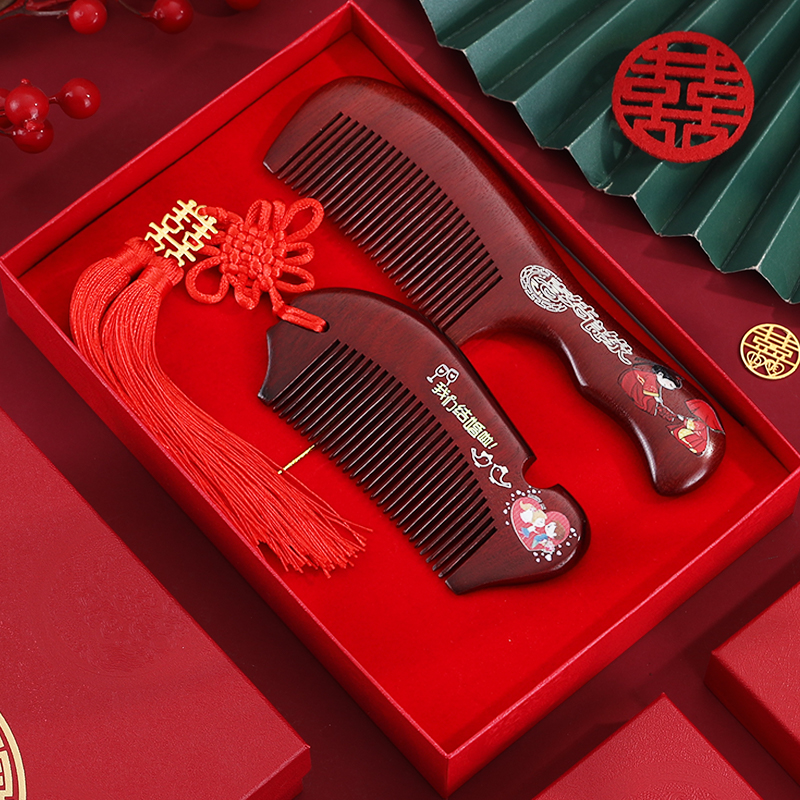 女方陪嫁中式化妆镜结婚木梳子