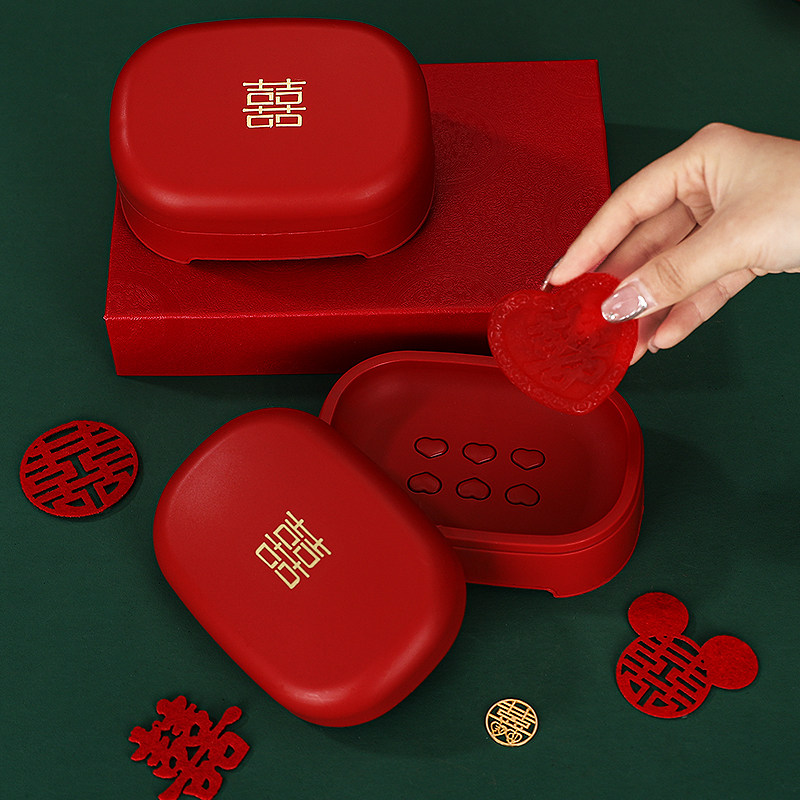 结婚喜字香皂盒一对漱口杯子洗漱套装婚庆家用浴室带盖沥水肥皂盒