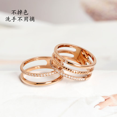 ins带钻网红钛钢18k金蹦迪戒指