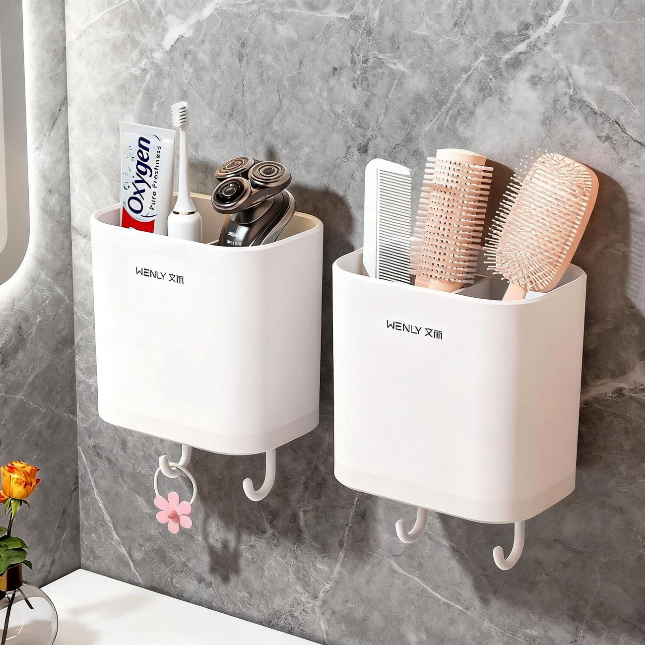 电动牙刷置物架壁挂式免打孔卫生间牙具洗漱台放置牙膏收纳梳子筒