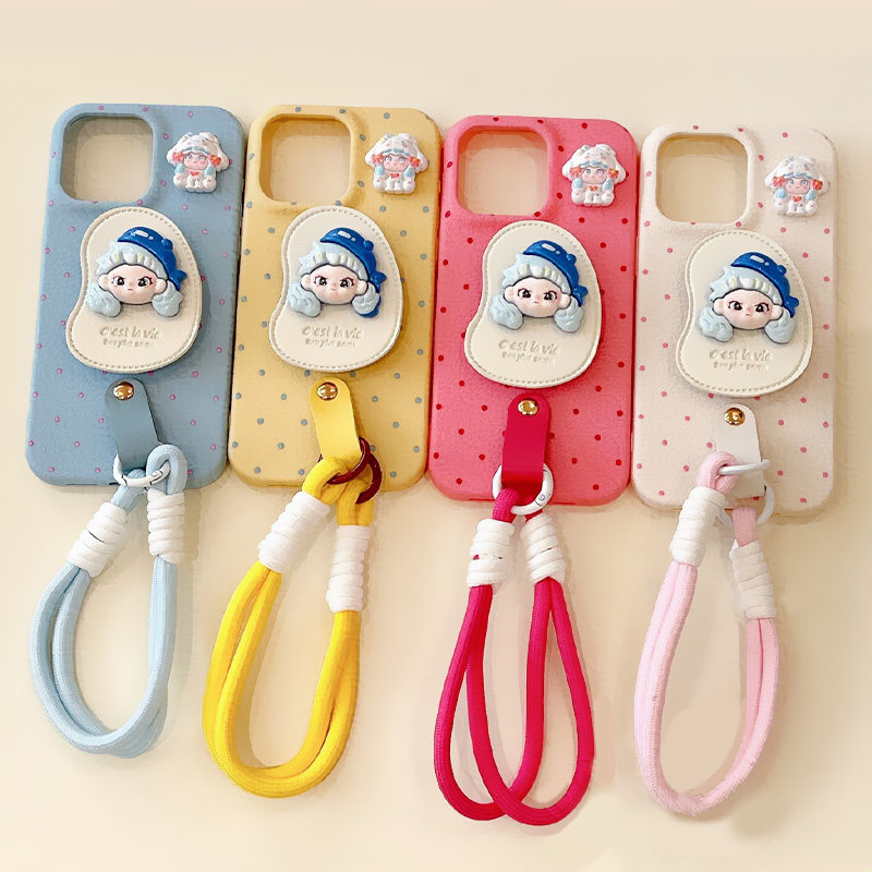 ins风波点朵拉支架适用iPhone15/16promax手机壳14plus创意13pro带挂绳12/11高级感华为Pura70女款Mate70软壳