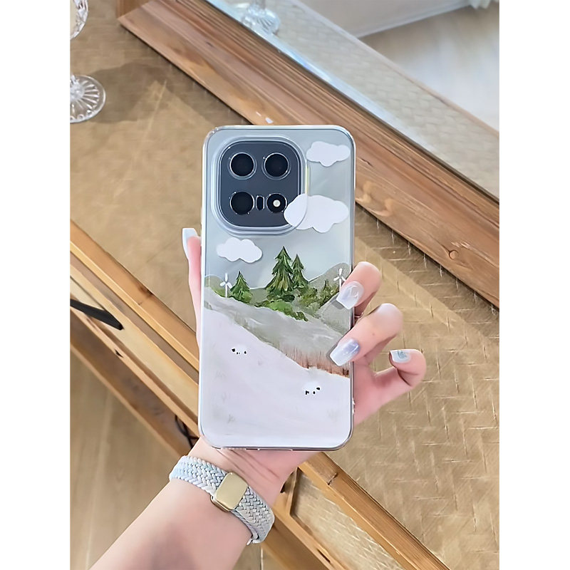 文艺清新绿树草原适用苹果17promax手机壳iPhone16pro小米17reno15华为Pura80软套vivox300红米K90荣耀500pro