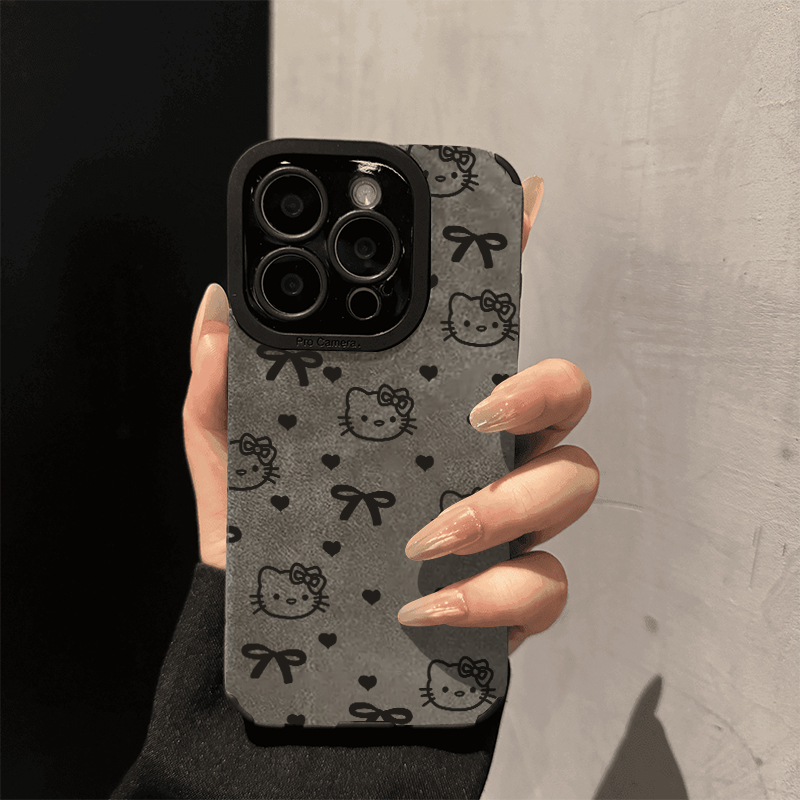 线条蝴蝶结Kitty适用苹果16promax手机壳iPhone15女新款14plus创意ip13pro可爱12promax全包xs/xr高级11防摔