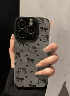线条蝴蝶结Kitty适用苹果16promax手机壳iPhone15女新款14plus创意ip13pro可爱12promax全包xs/xr高级11防摔