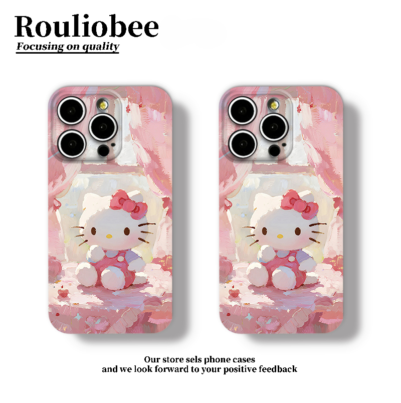 油画粉Kitty适用苹果16PROMAX手机壳iphone15/14PRO新款华为mate70pro光面菲林荣耀400/P70/小米15Reno14/S20