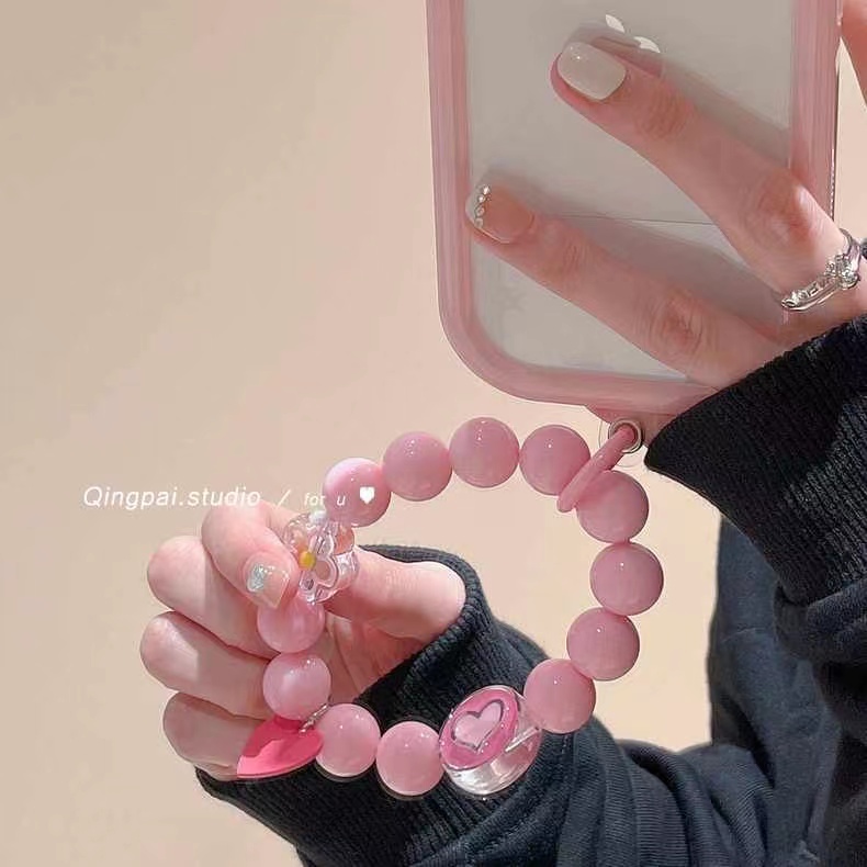 小清新彩色爱心链条手机壳挂链适用iPhone13女款便携手腕带绳手提