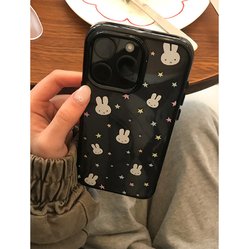 星星米菲兔适用苹果16promax亚克力手机壳iPhone15promax透明硬壳软边14黑色边框13新款大孔12/11防摔保护壳