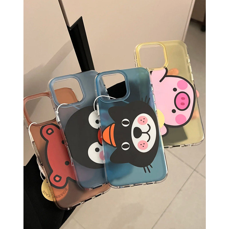 趣味卡通可爱小猪涂鸦适用iphone16promax手机壳新款苹果13PRO男女情侣14p高级双层12全包硅胶15promax保护套