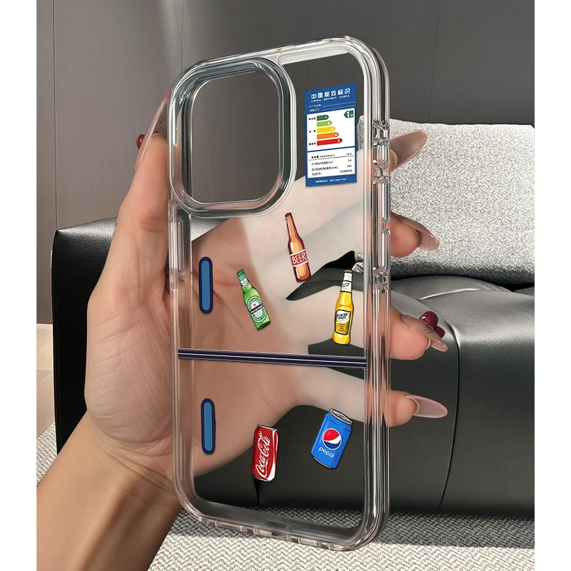 适用苹果16promax创意冰箱手机壳iPhone15啤酒14pm简约13mini透明12趣味11保护x软xr大孔软壳xs套8plus防摔7