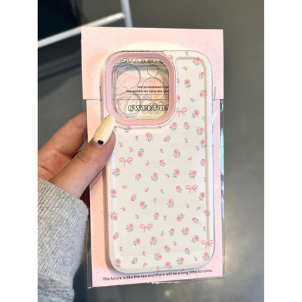 ins粉色玫瑰小碎花适用苹果16/15pro手机壳华为mate60红米k70iPhone13promax透明OPPO小米14vivos19保护套xr