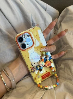 趣味卡通黄色波点哈喽kt猫适用iPhone16promax手机壳新款苹果15pro创意14华为pura70小米vivo/oppo荣耀带手链