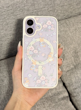 ins风小清新鲜花小兔适用苹果17promax手机壳iPhone16/15磁吸壳14pro亚克力13甜美12温柔11少女款xsmax防摔壳