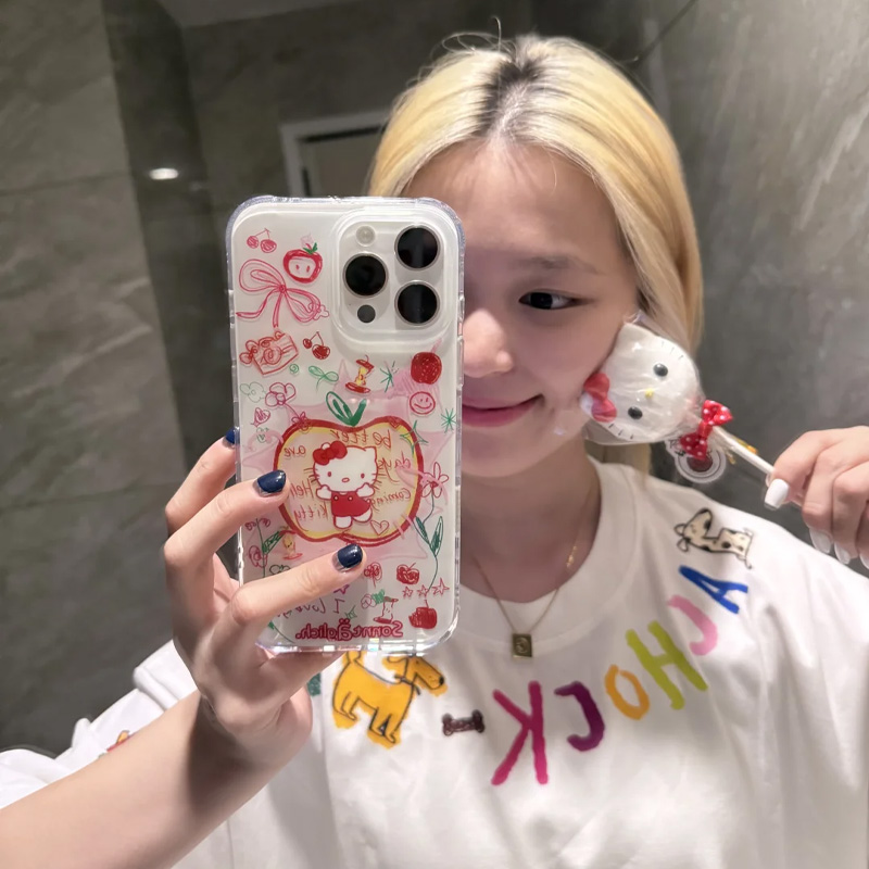 涂鸦红苹果凯蒂猫适用iphone16promax手机壳苹果15/14/13华为mate70大孔vivos20小米oppo红米K80iqoo荣耀300
