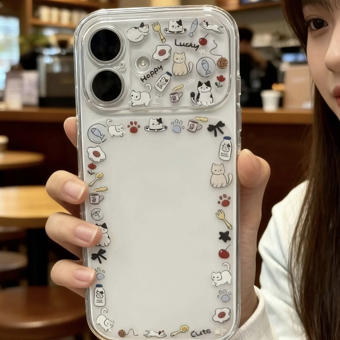 秒变仿真17大视窗围边小猫物件适用苹果17promax手机壳iPhone16/15透明全包硅胶14pro超好看13可爱男女防摔壳