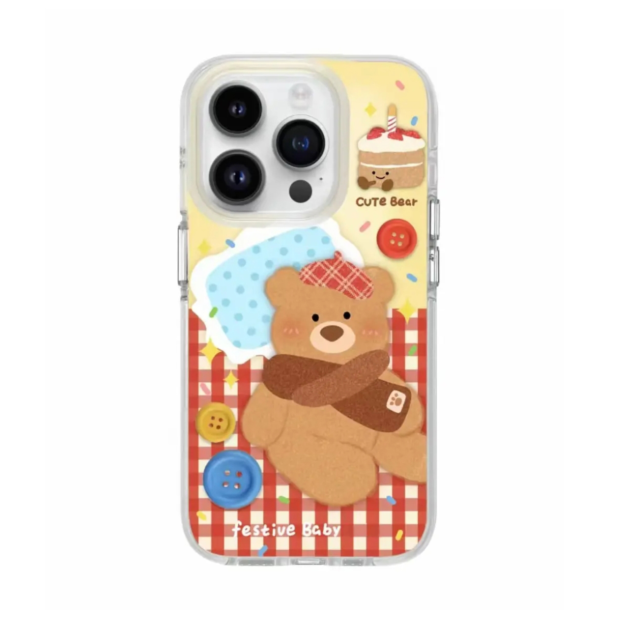 红色格纹纽扣小熊围巾iPhone16/15promax手机壳适用于苹果14/13promax双层12少女心11pm可爱卡通ins新款防摔
