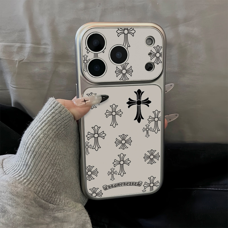 潮牌十字纹适用苹果17promax手机壳iPhone18PRO高级16小米17Max华为mate80pura90电镀秒变壳Y300reno15nova16