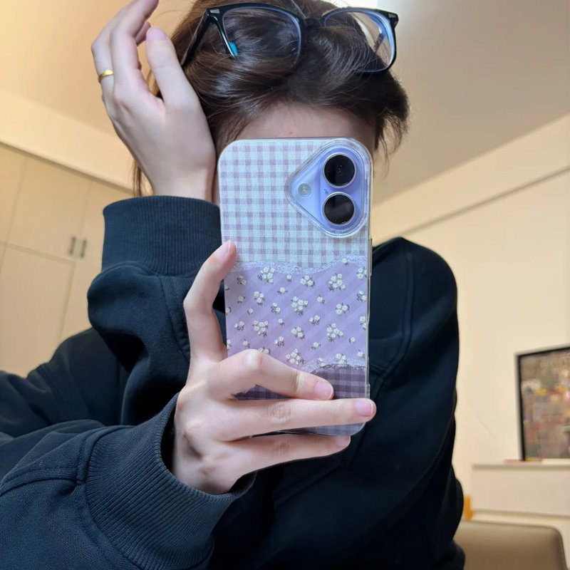 复古紫色小碎花适用苹果17promax手机壳华为pura70新款iPhone16高颜值15plusOPPOreno14vivox300小米15保护套