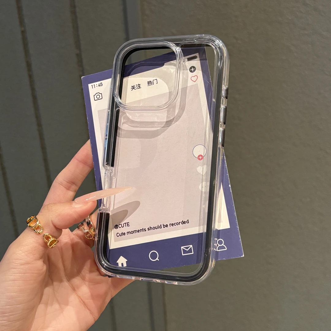 ins风简约纯色边框透明iPhone16promax手机壳15新款14pro可爱女13超火苹果15promax多巴胺适用全包防摔保护套