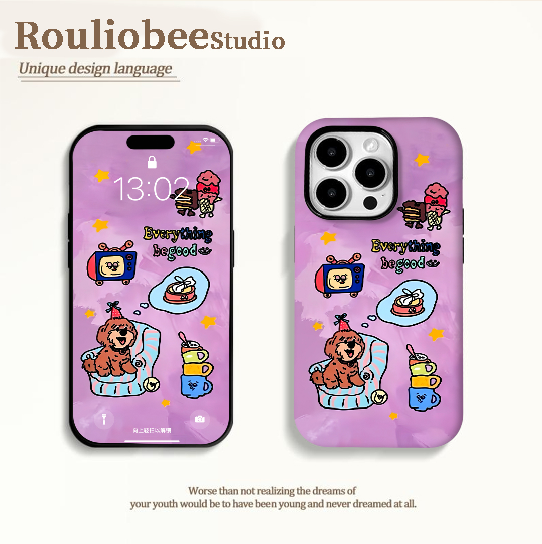 ins风可爱休息狗狗适用于苹果16promax手机壳iPhone15小米14opporeno13菲林二合一vivox200华为mate70红米K80