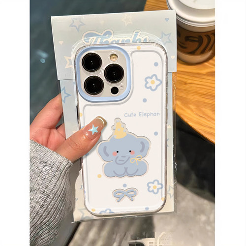 可爱奶呼呼蓝小象适用苹果15/14pro手机壳华为mate60红米k70卡通iPhone13promax透明OPPO小米14vivos18保护套