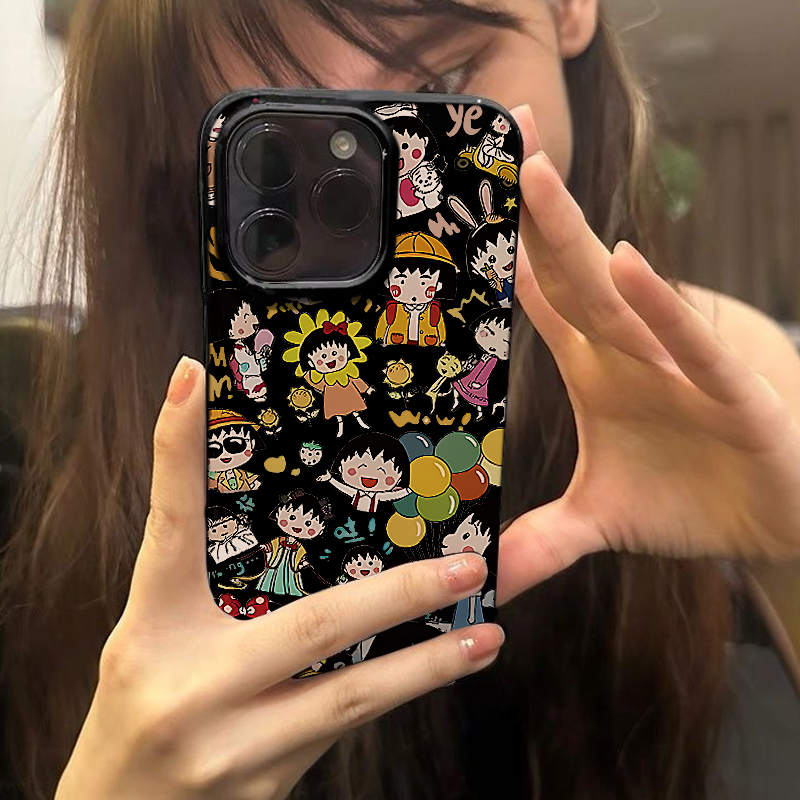 满屏樱桃小丸子适用iPhone16promax手机壳苹果15/14pro华为mate60pura70小米14荣耀200vivox100oppo黑色软套