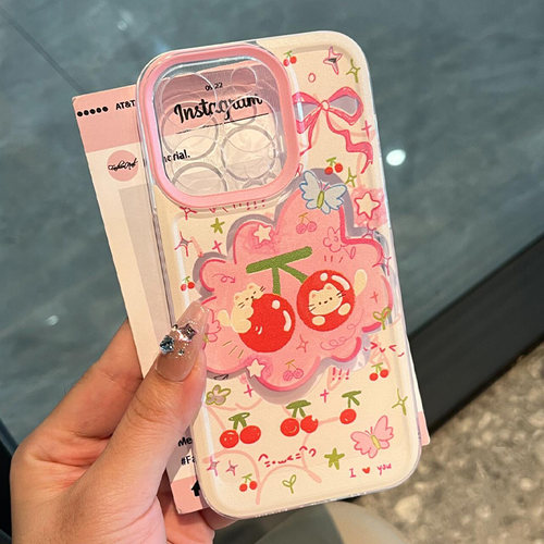 可爱樱桃小猫适用苹果16promax手机壳华为p70全包reno12小米vivo荣耀200红米note13创意iPhone15硅胶14软套13